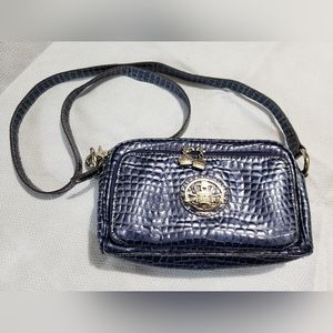 KVZ Tanzanite Blue Faux Croc Print Crossbody Shoulder Bag Purse Organizer